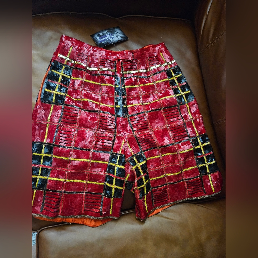 Lillie Rubin Vintage Red Plaid Sequin Shorts Size 8/10 Women's